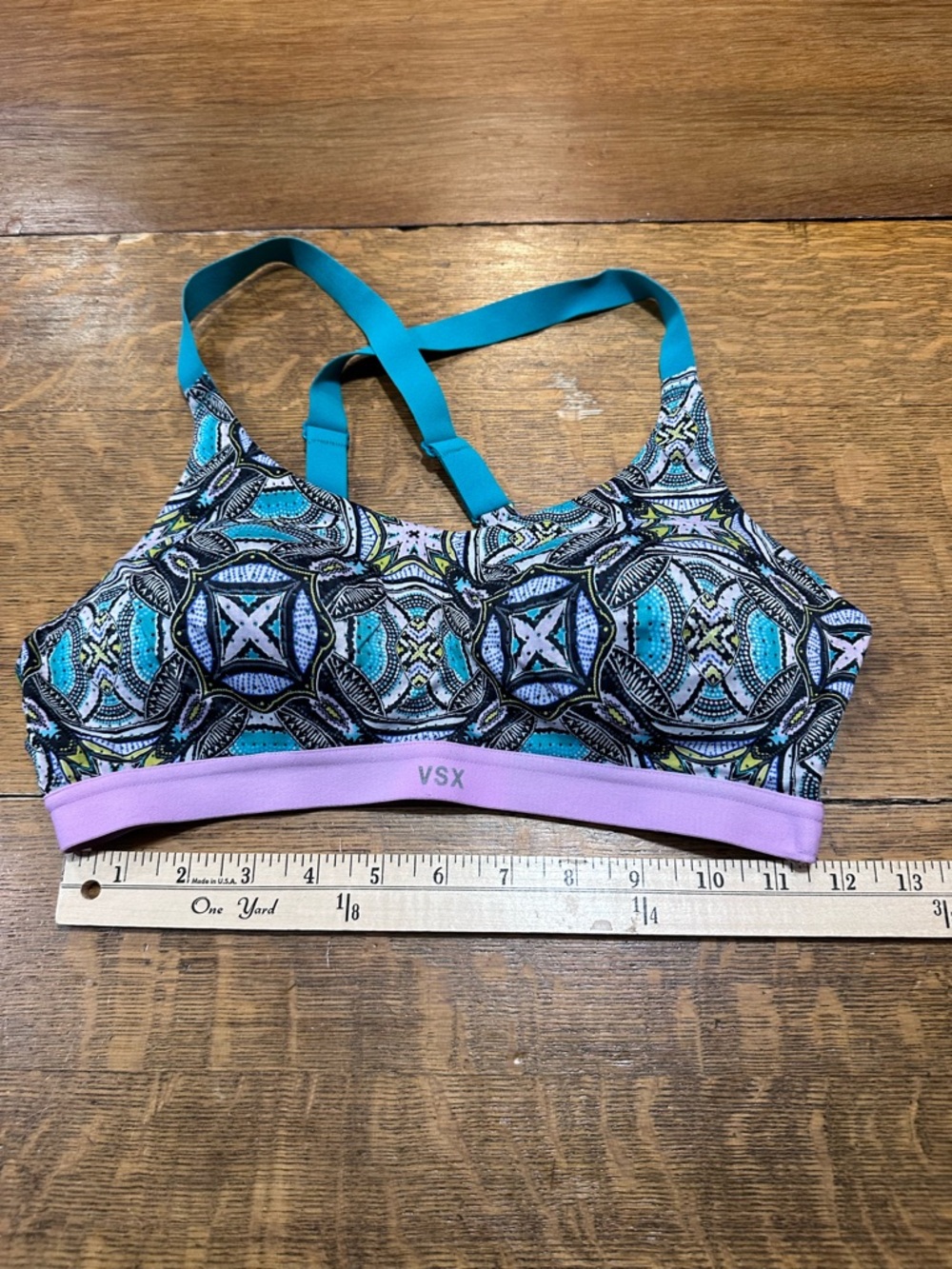 VSX Teal & Lavender Geometric Print Sports Bra